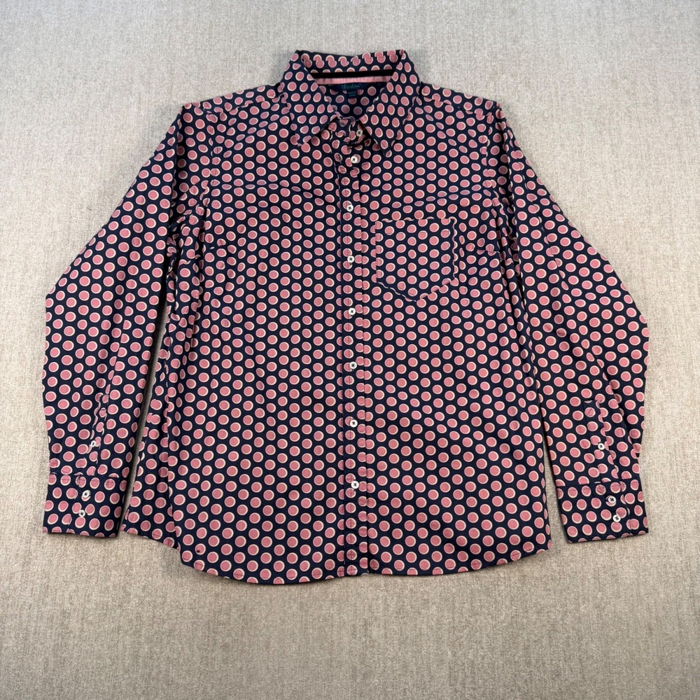 Boden Button Down Shirt Womens 20 Navy Blue Pink Polka Dot Long Sleeve Cotton